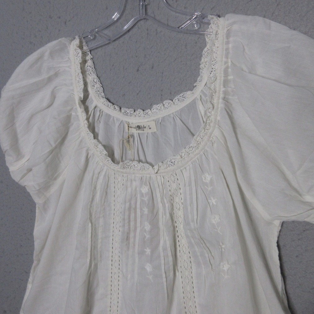 Natural Life Top Sweet Nothings Lace Embroidered Peasant Puff Sleeve Cottage